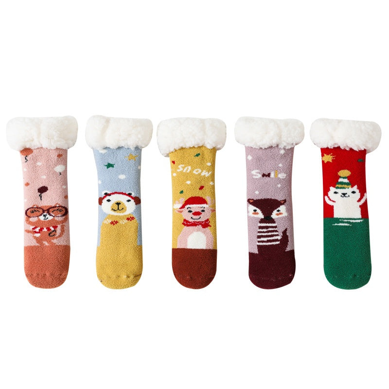 Fleece doublé chaud rembourré garder les chaussettes bébé Lambswool Non-slip