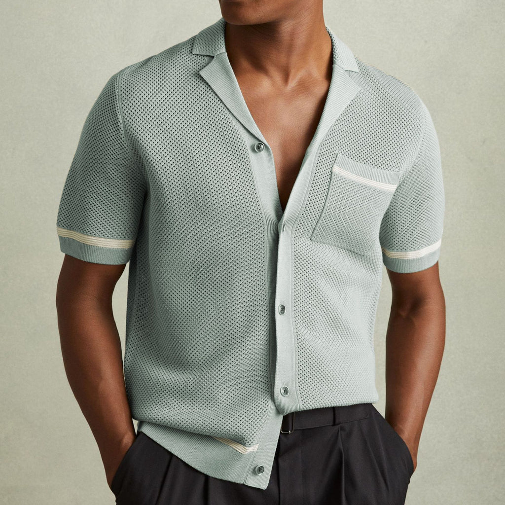 Chemise Polo à manches courtes en collier cubain d'été pour hommes