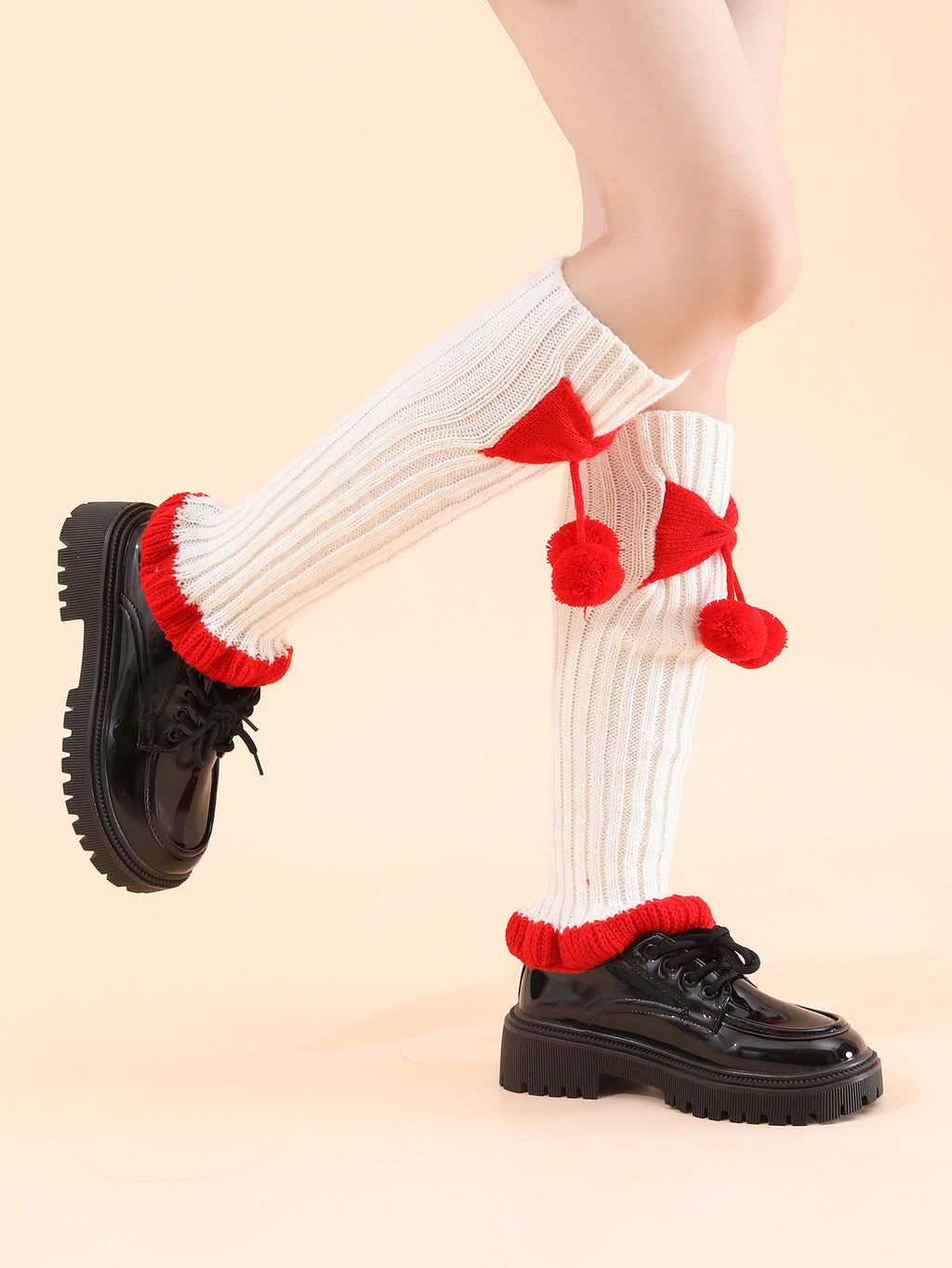 Chaussettes tricotées Sweet Bow femmes mignon Pom-Pom rose blanc bloquant la couleur pile pointue sur-