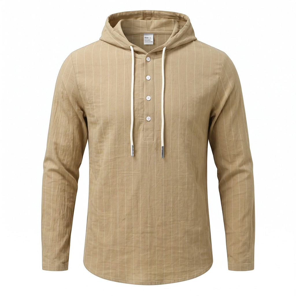 Chemise à manches longues à capuche à rayures verticales pour hommes occasionnels