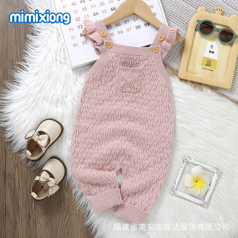 Automne et hiver Infant Solid Color Flounced Sling Rompers combinaison de saut