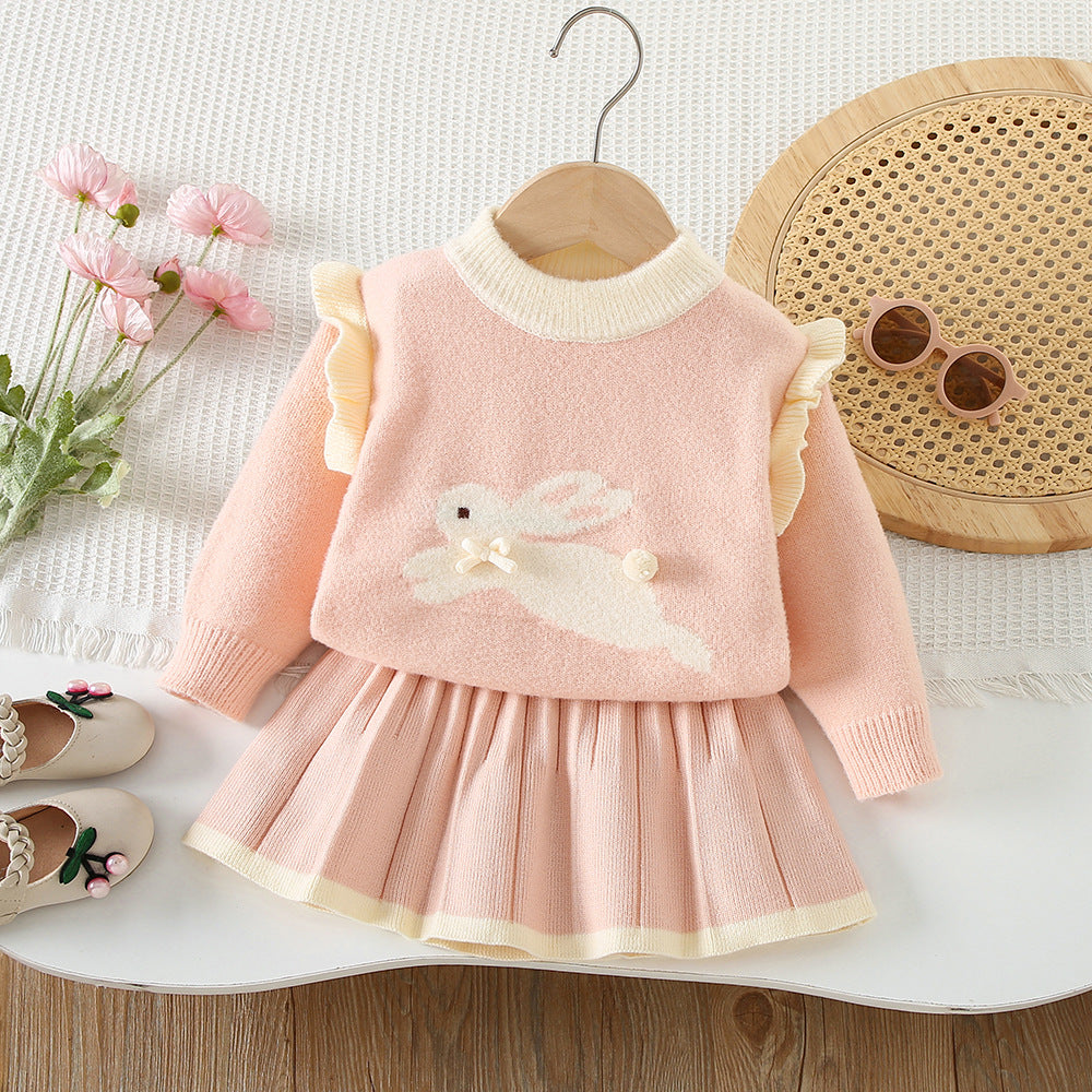 Filles Pull-over tricoté haut et jupe ensemble deux pièces