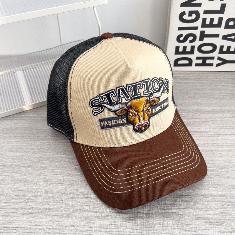 Casquette de baseball respirante Hip-hop Mesh Retro avec une grande brim