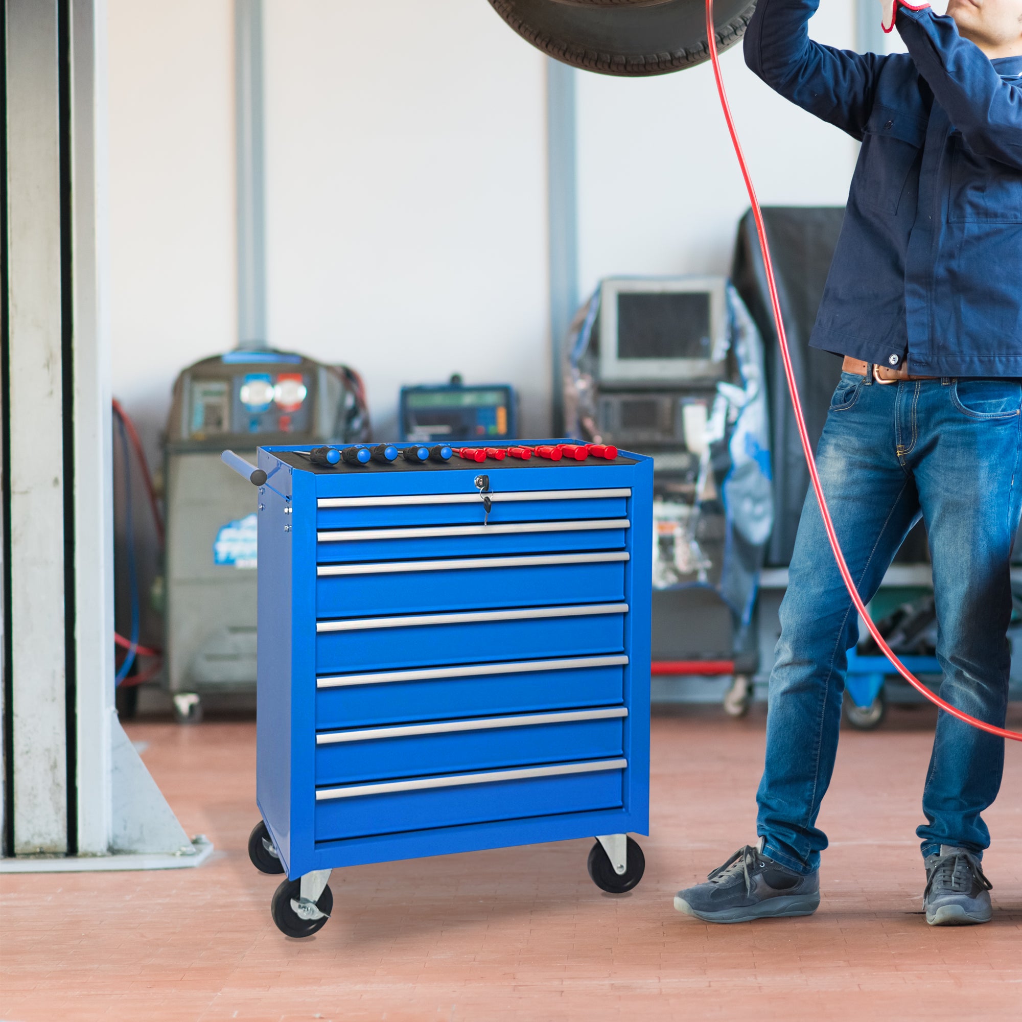 Roulement de coffre à outils avec boîte à outils 7-Drawer avec roues Multifonctionnel Tool Cart Mécanique T