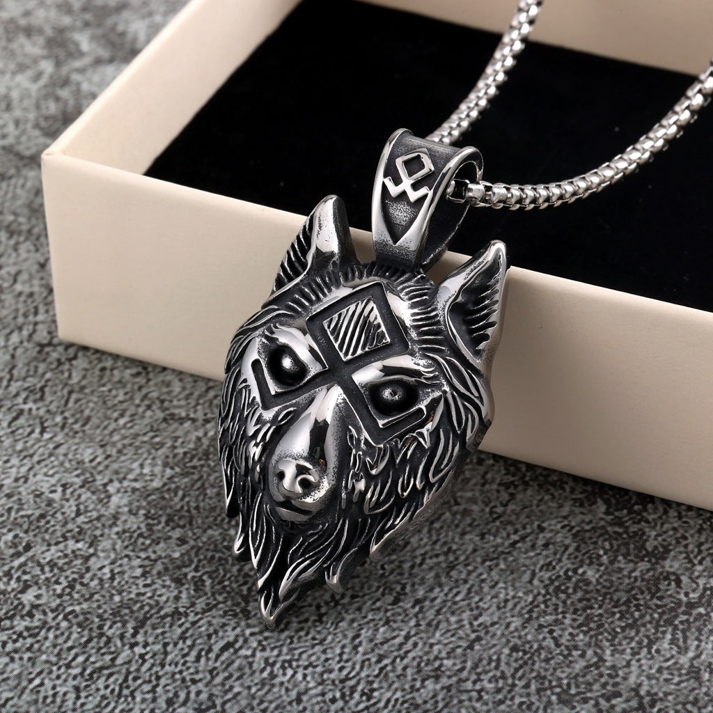 Rétro en acier inoxydable Mens Pendentif Wolf Tête collier