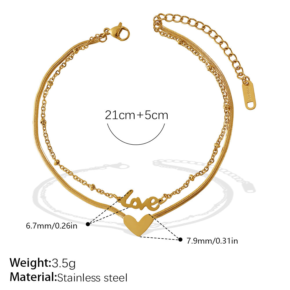 European & American Fashion Double Layer Heart Love Pendentif Anklet pour femmes