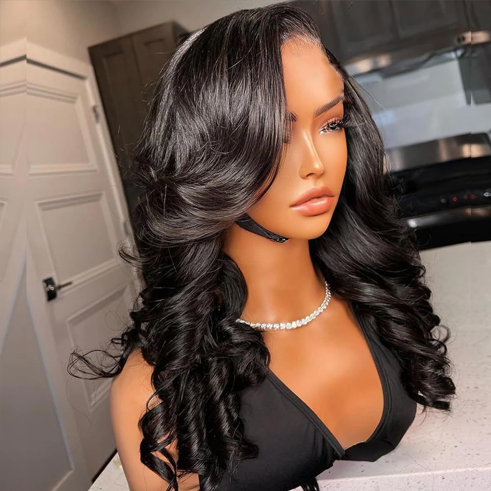 Wig Synthétique Long Noir de style européen et américain