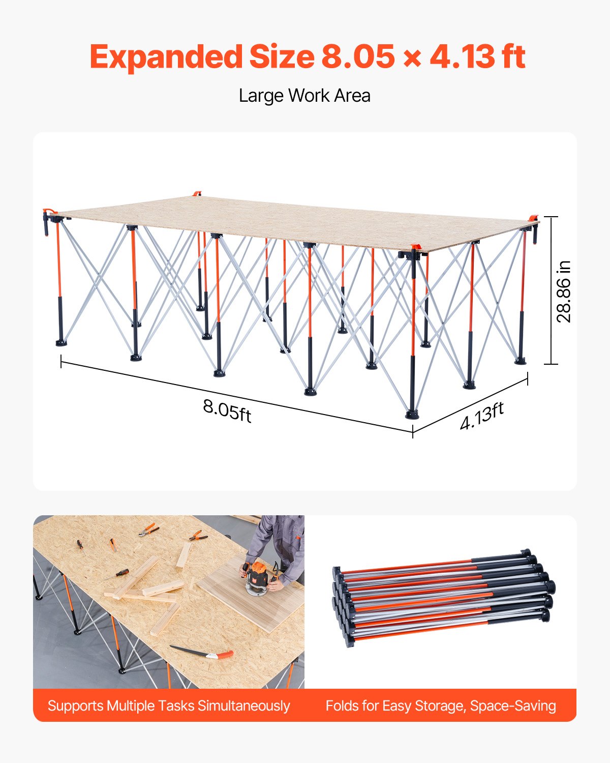 Support de travail pliable portatif 8.05 X 4.13ft Support de travail collapsible 6000lbs Capacité