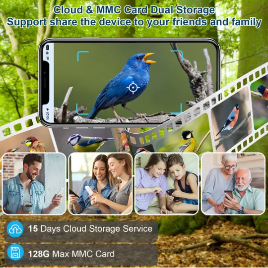 Smart Bird Feeder avec caméra solaire 1080P HD AI identifier PIR Motion Auto Capture V