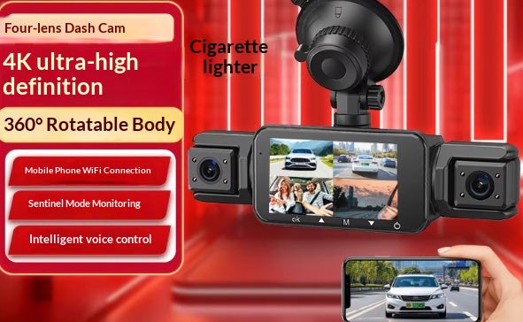 Panoramique Dash Cam Plug-and-Play Night Vision 4-Camera Reversing View