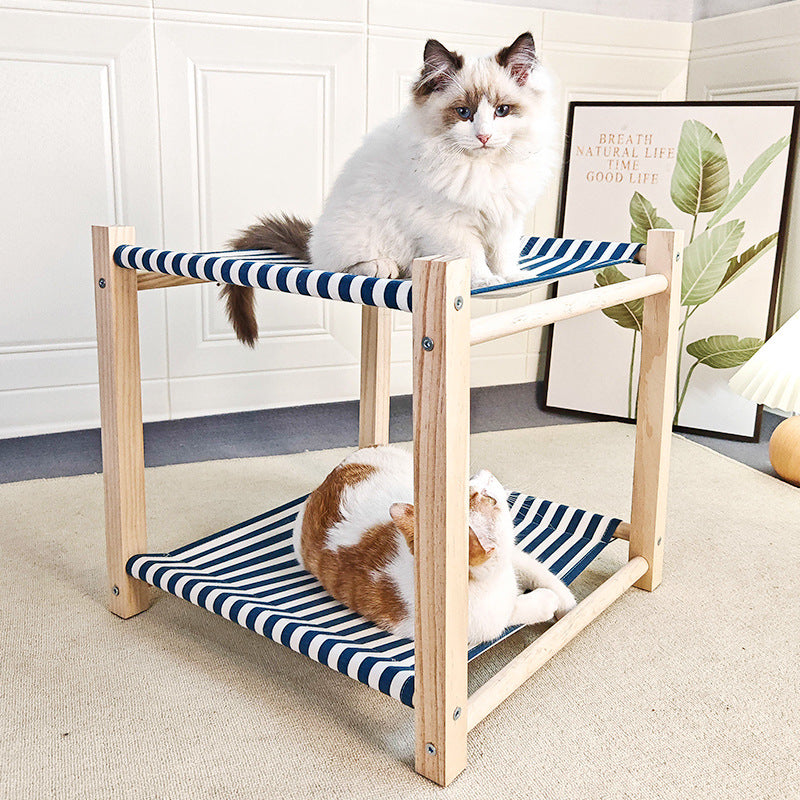 Lit de camp pour animaux de compagnie en bois massif à double couche Hamac de chat supérieur et inférieur Bunk amovible et lavabo