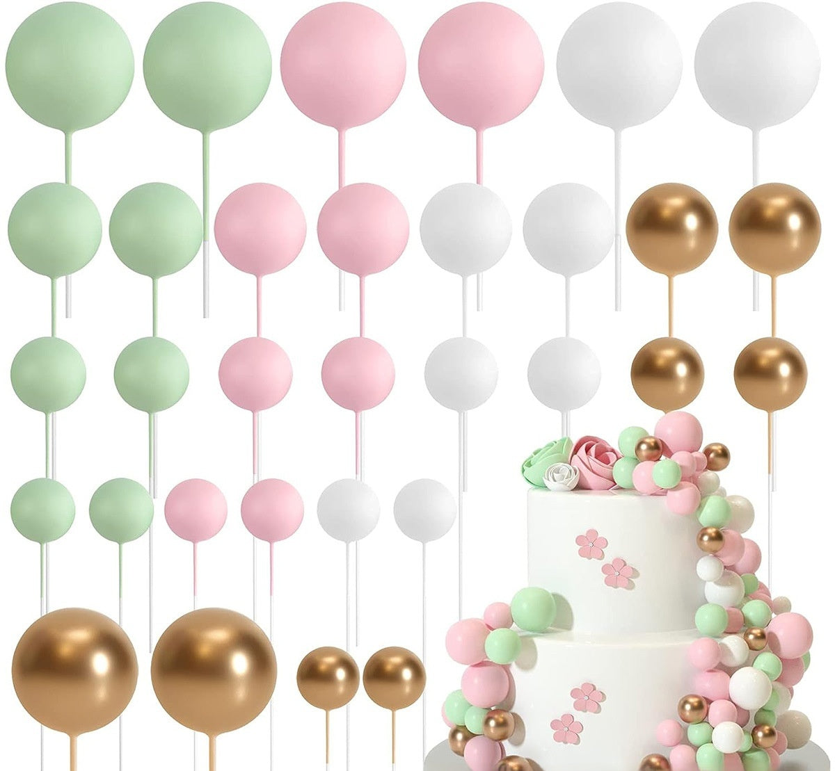 32 Pcset Colorful Mousse Ball Anniversaire Cake Décoration Multi-style Plug-in