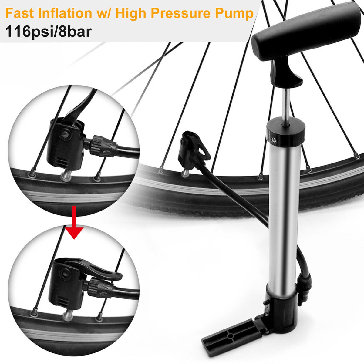 1Pc Mini Bike Portable Bicycle Tire Inflator Ball Air Inflator with Mounting Bracket