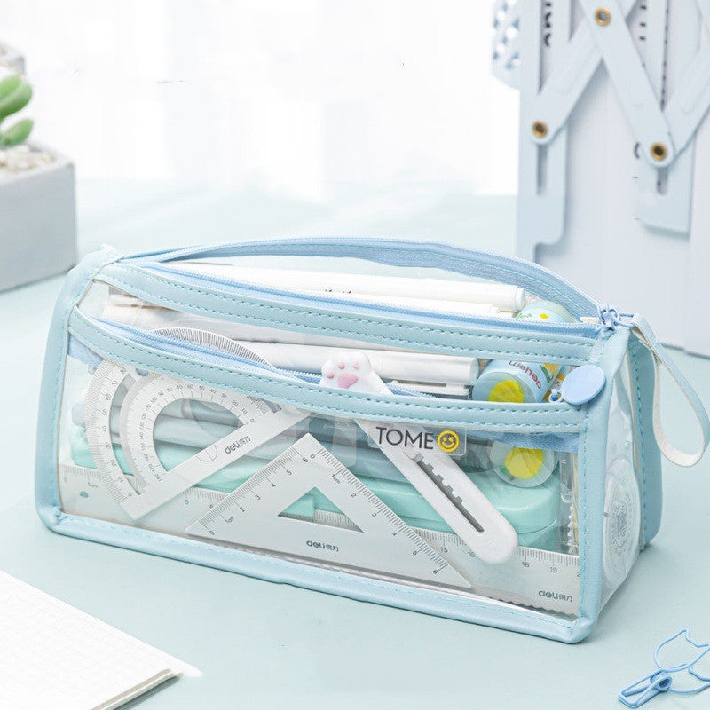 Transparent double couche boîtier crayon examen spécial grande capacité