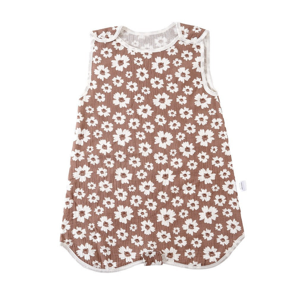 Simple imprimé bébé sans manches coton Gauze sac de couchage