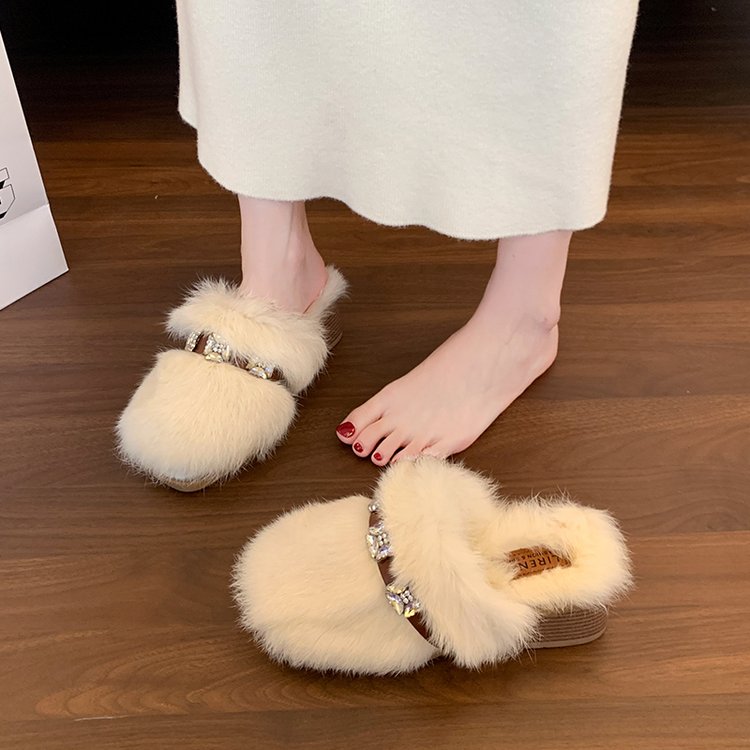 Plateforme Femmes Strass Luxury Furry Slippers