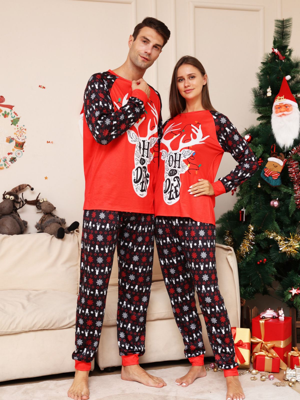 Lettre Snowflake Deer Christmas Parent-child Suit Printed Homewear Pajamas