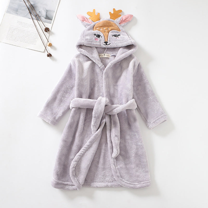 Filles Cartoon Hooded Flannel Dentelle-up Peignoir