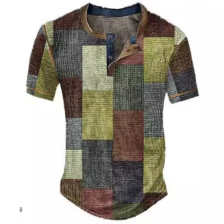 Vêtements Hommes Graphic Plaid Color Block Imprimé Waffle Henley Chemise manches courtes hommes