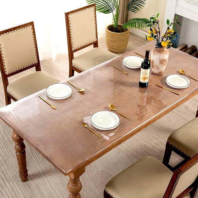 Protecteur de table transparent -1,5mm Épaisseur étanche Couverture de table en PVC résistant pour Dinin