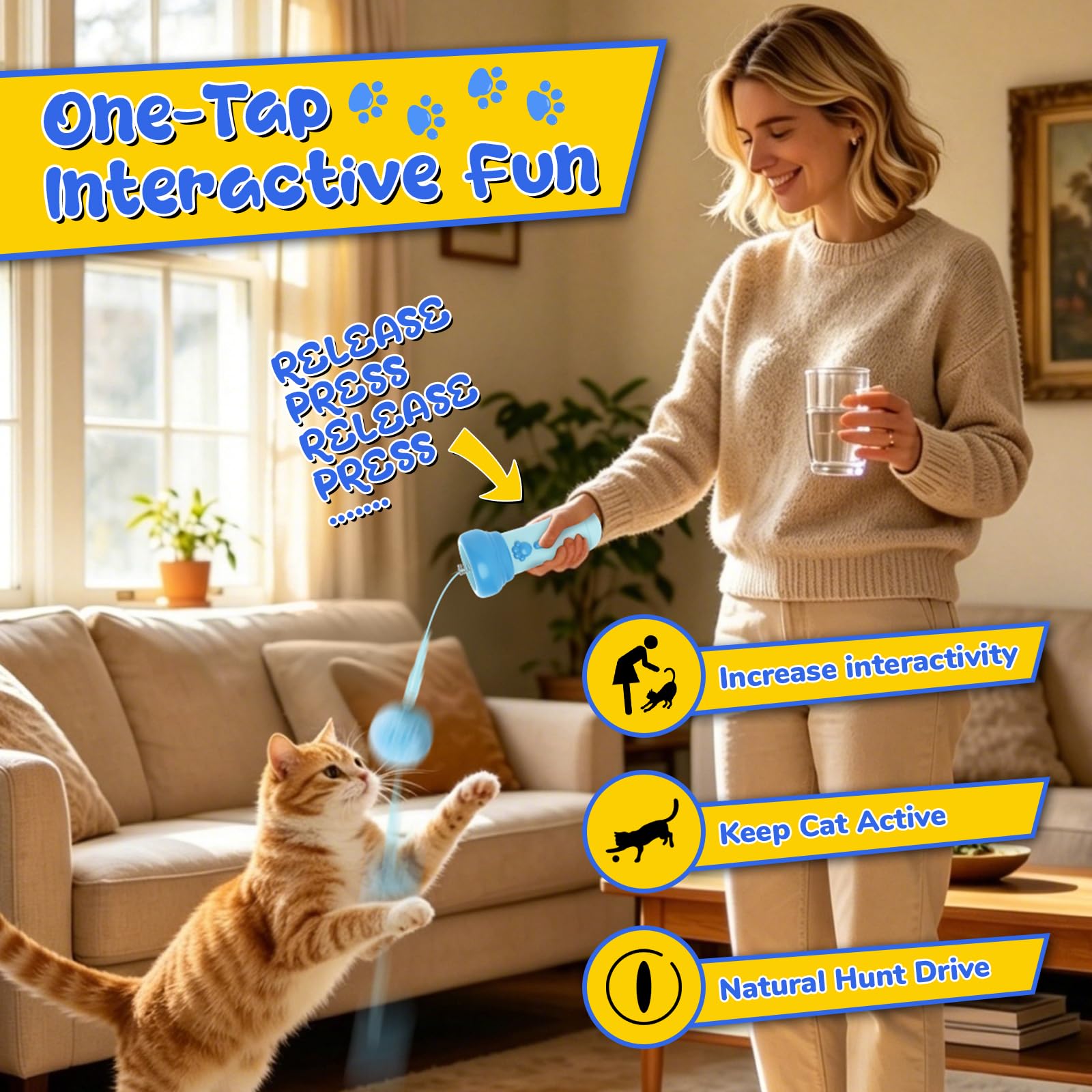 Jouet de chat interactif pour l'intérieur avec bal de lancement One-Click Recycling Chasse interactive