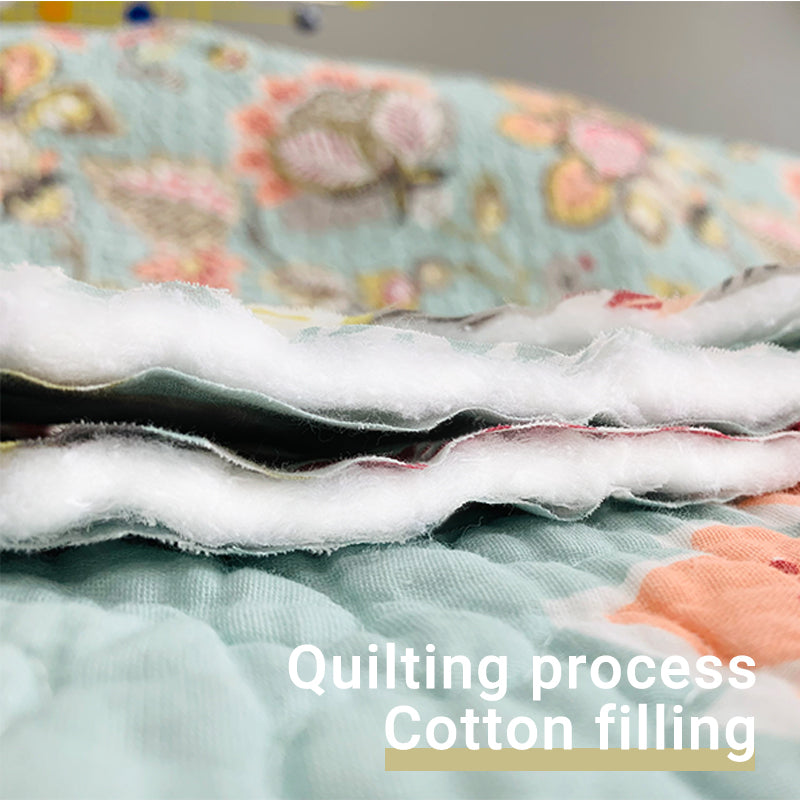 Cotton Reversible Quilt Bedspread Set American Countryside Print Vintage Botanical Design