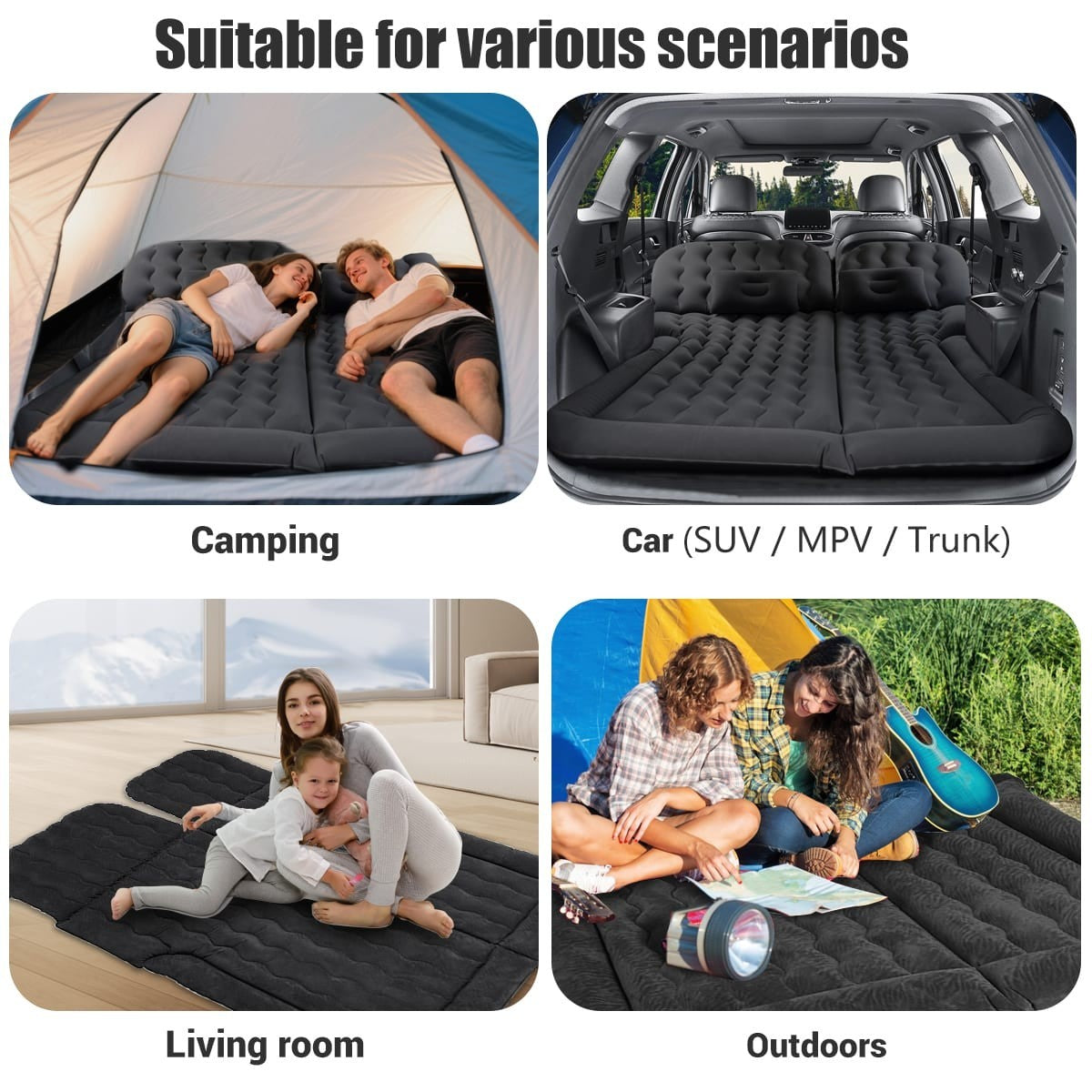 Voiture SUV Air Bed Sleep Travel Matelas gonflable Siège Coussin Mat Camping W Pompe