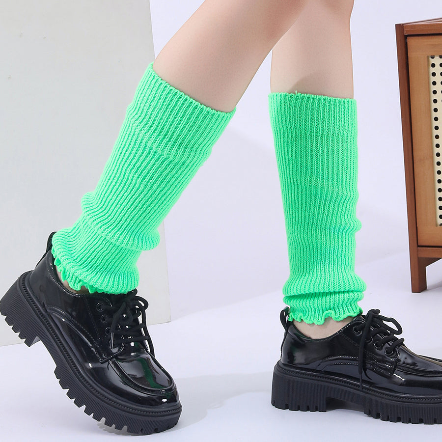 Hiver Mode Ribbed Knitted Vente Harajuku Neon Chaussettes longues Hiver Botte Gaiters Clubwear W