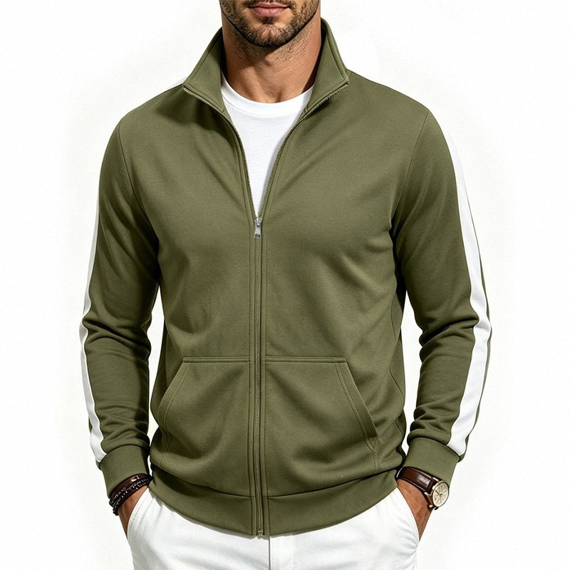Hommes Relaxed-fit Sporty Minimalist Zip-up Stand-collar Veste