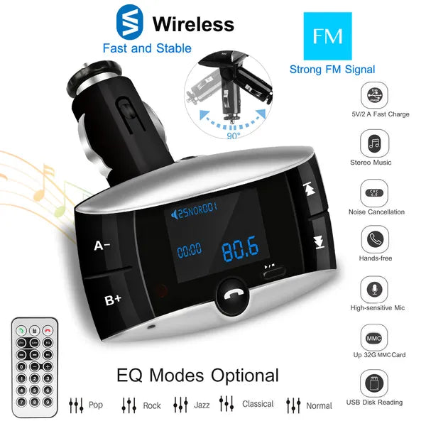 Voiture sans fil FM transmetteur USB Chargeur mains libres Call MP3 lecteur carte SD lecture Aux-in