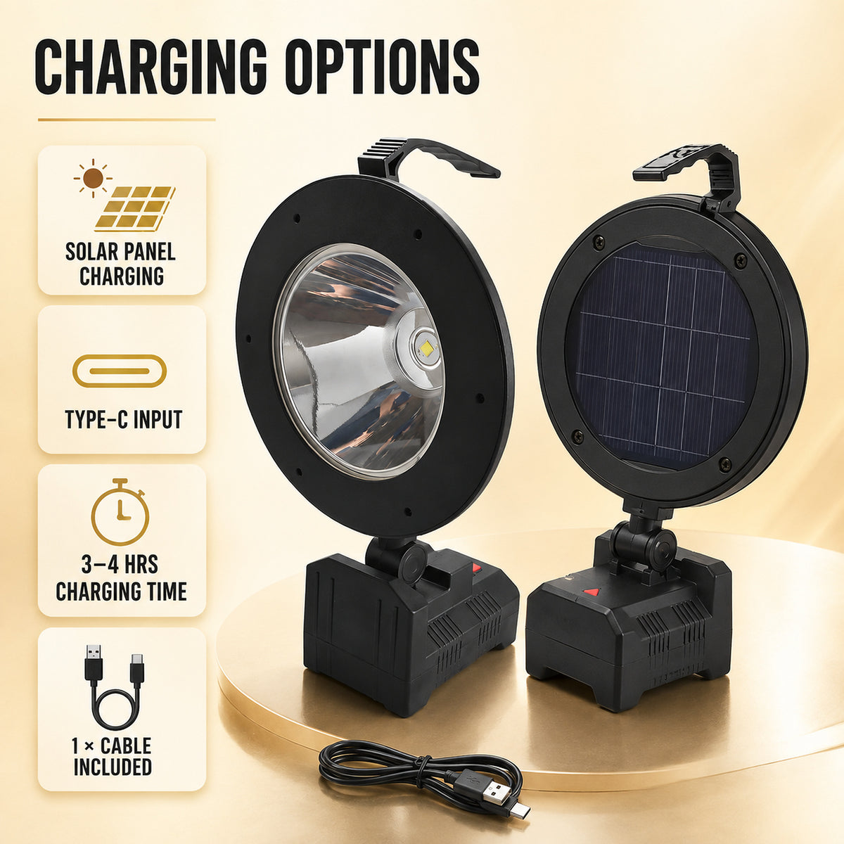 Puissance solaire rechargeable affichage de batterie fonction de banque de puissance LED lumière de crue W873B Sortie
