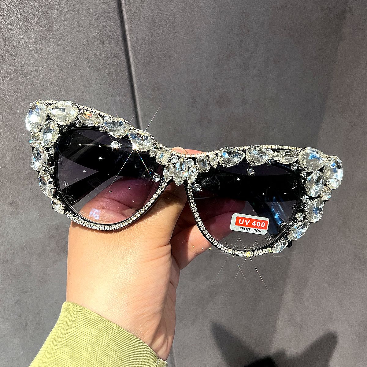 Lunettes de soleil rétro à gros yeux de chat en verre pour femmes