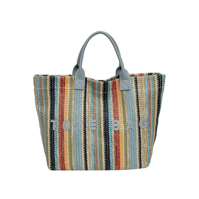 Eté Trendy Rainbow-tissé sac en paille pour les femmes