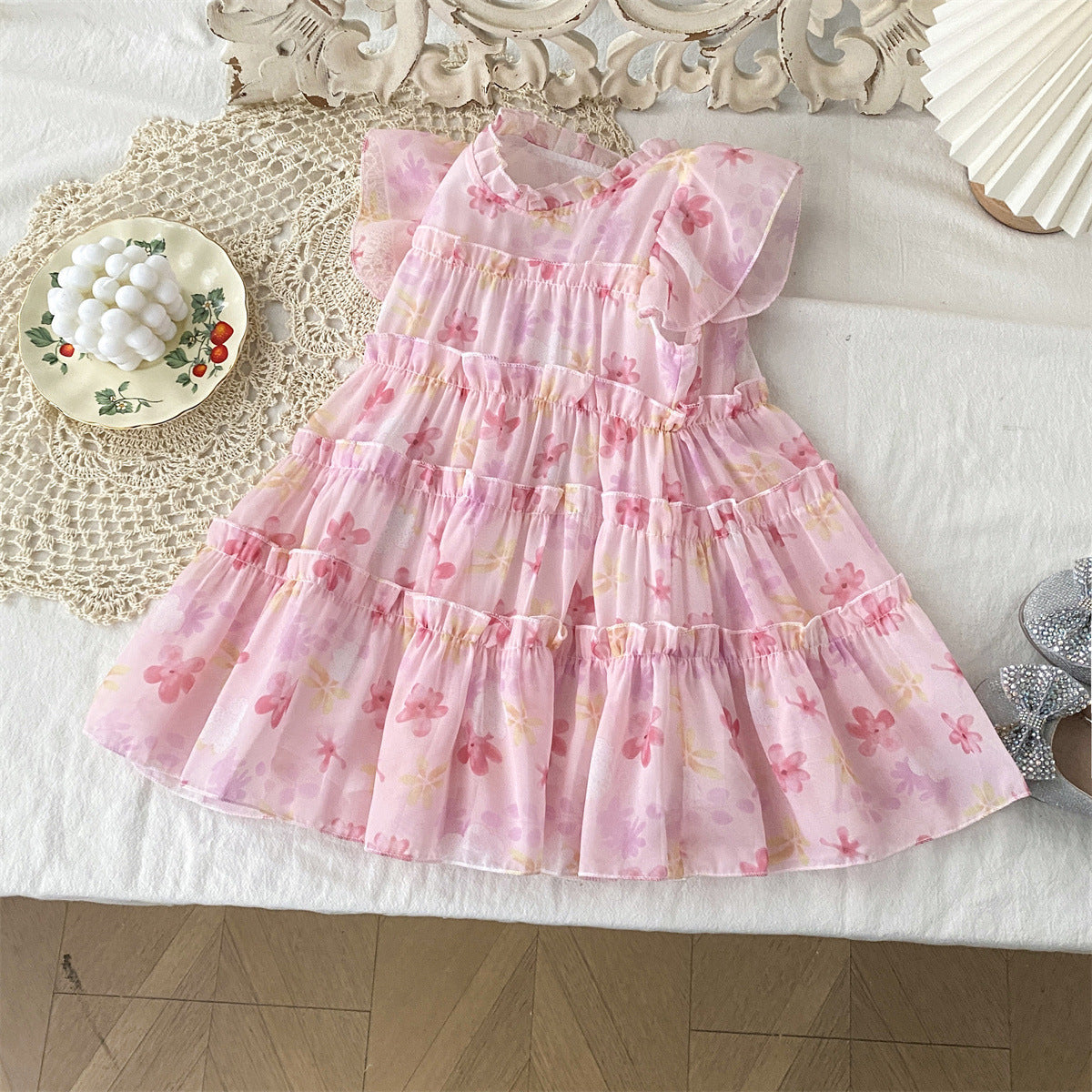 Robe de princesse de fleurs de mousseline