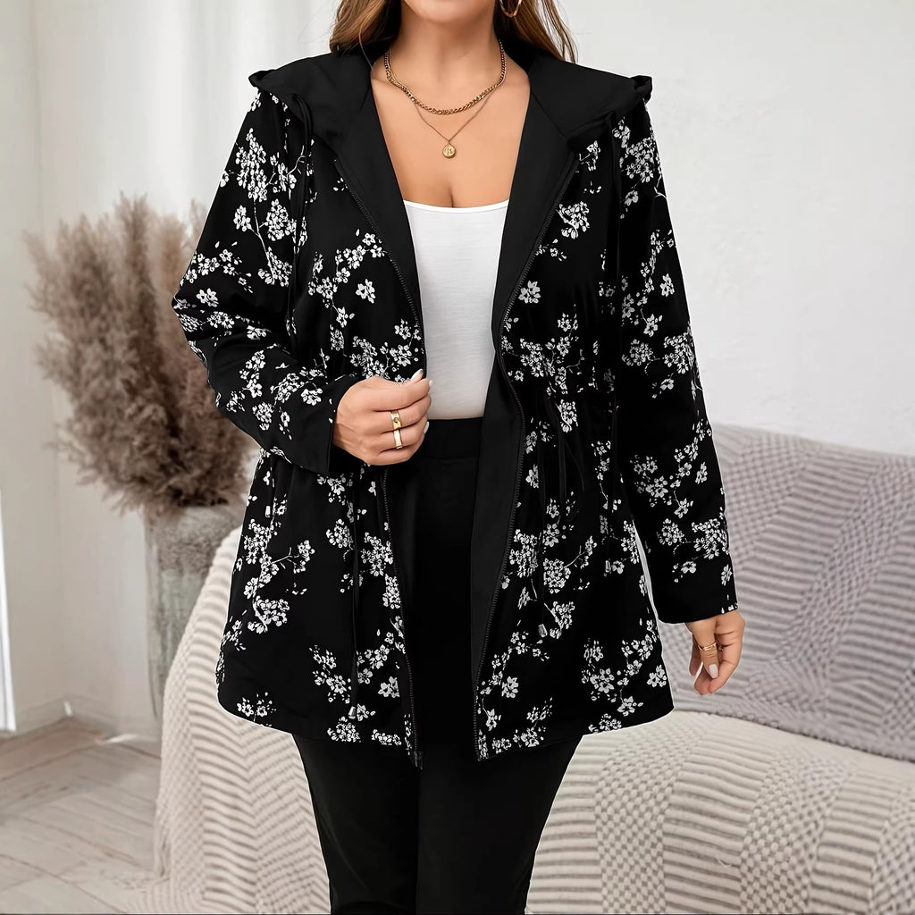 Cardigan à manches longues à capuchon pour femmes de plus grande taille - Veste de sweater en tricot imprimé réversible