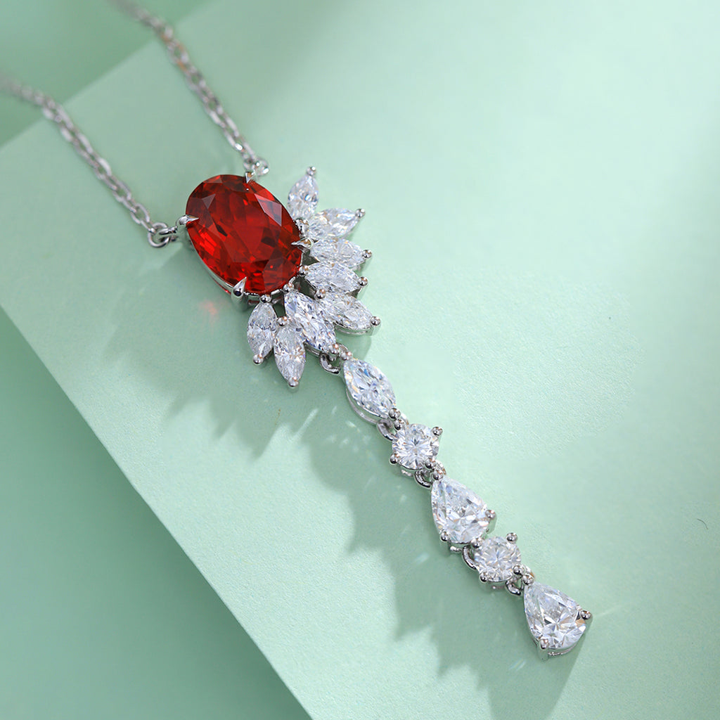 S925 Argent 4.3g Ruby Paraiba Lariat Collier créé en laboratoire