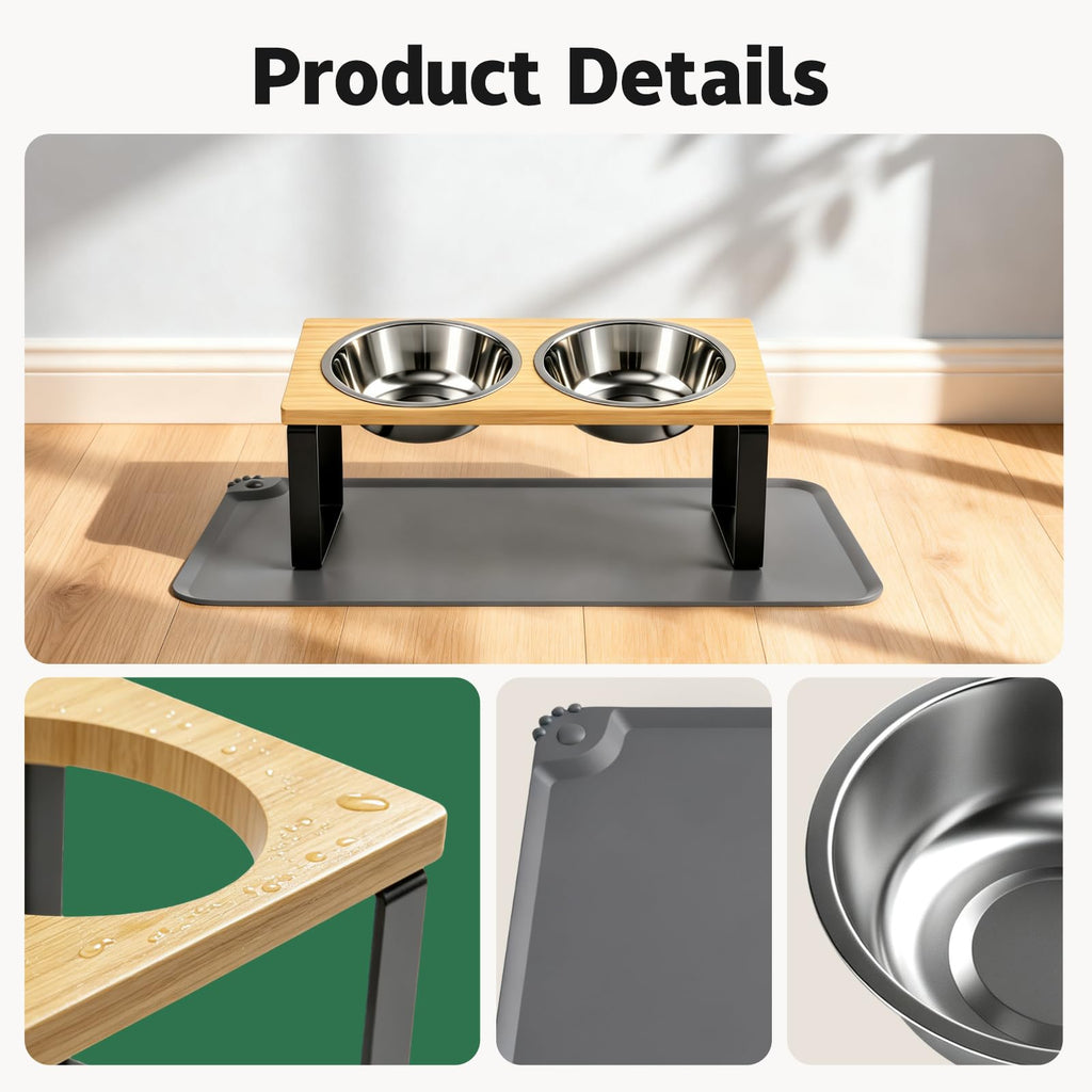 Bols de nourriture de chat incrustés élevés avec tapis