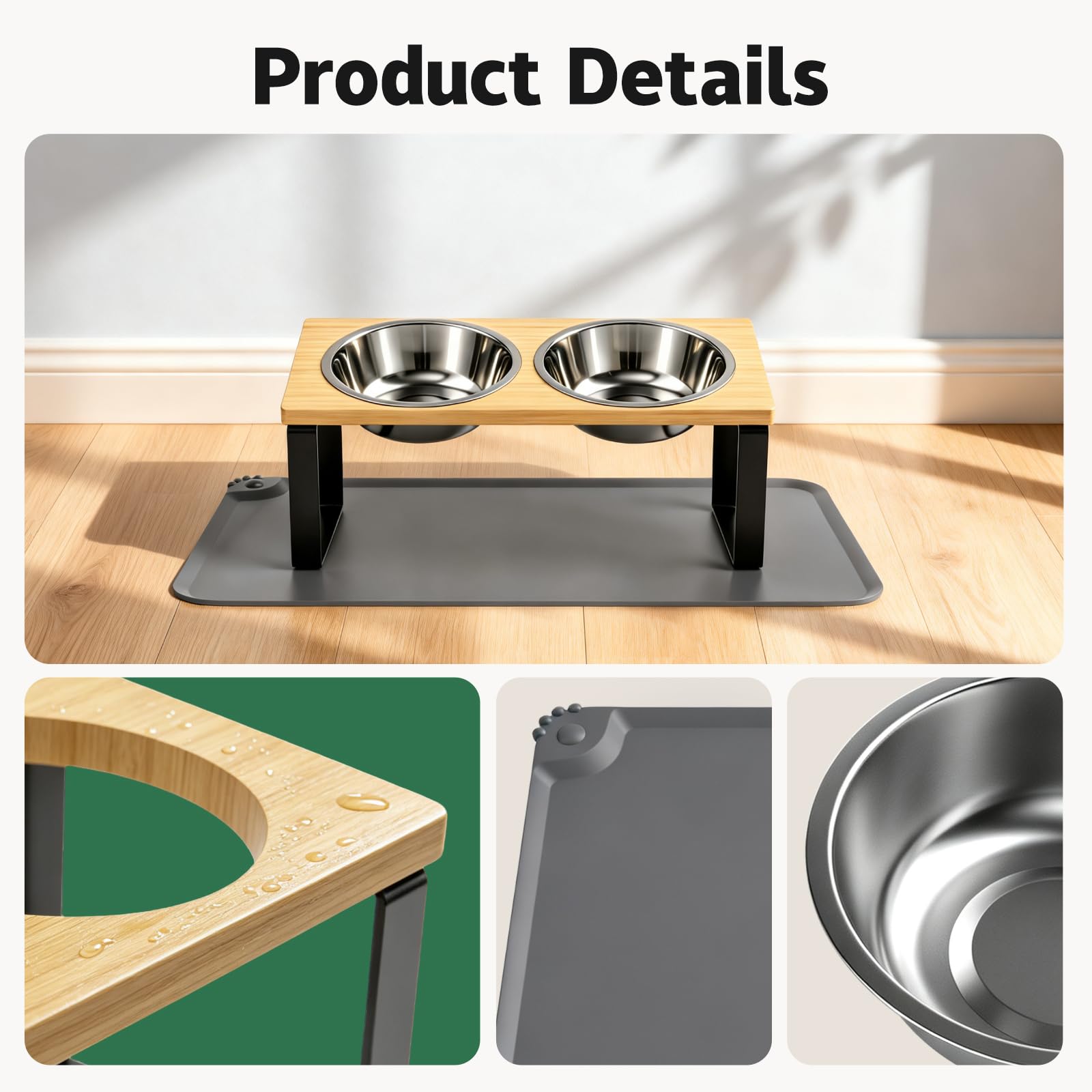 Bols de nourriture de chat incrustés élevés avec tapis