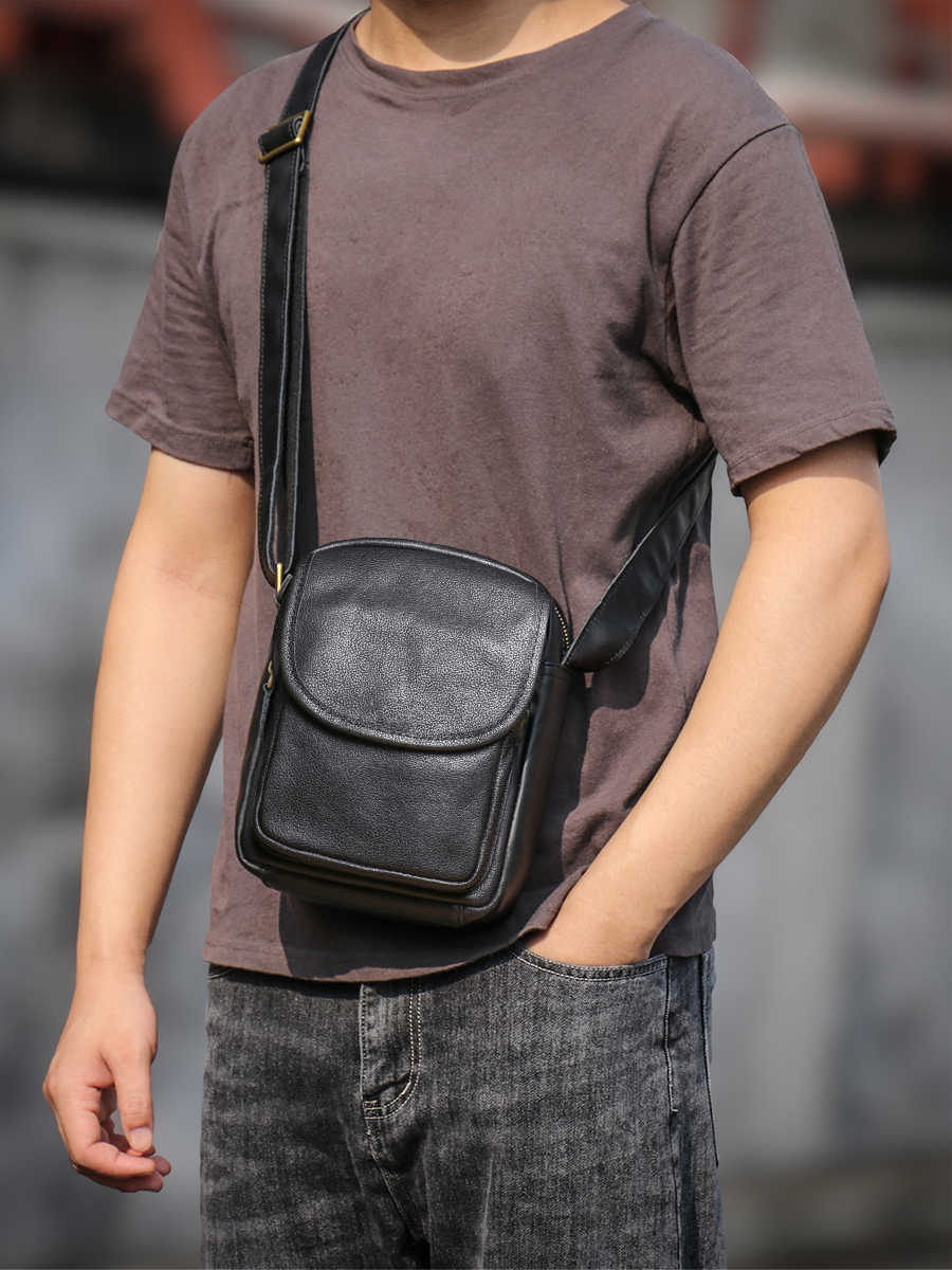 Sac de corps en cuir véritable casual pour hommes