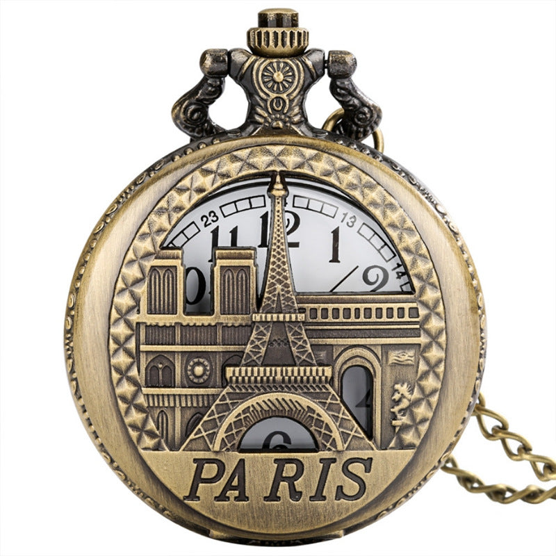 Retro Iron Tower Montre de poche personnalisée de mode décontractée