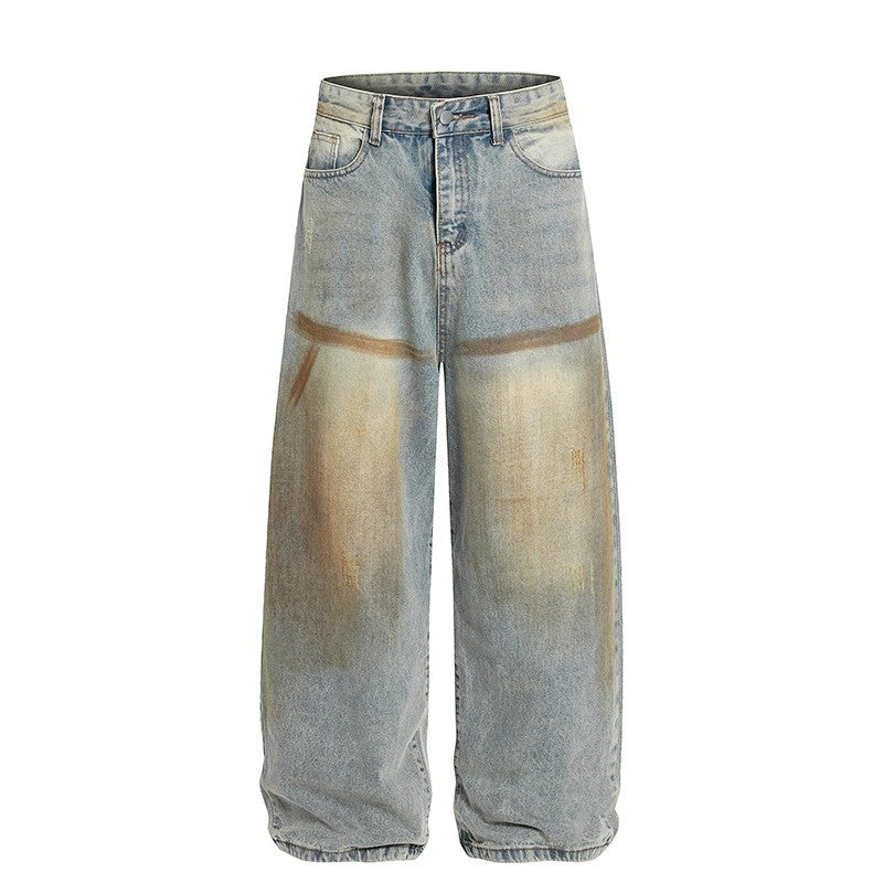 Rétro Jeans Denim à larges jambes teints jaune