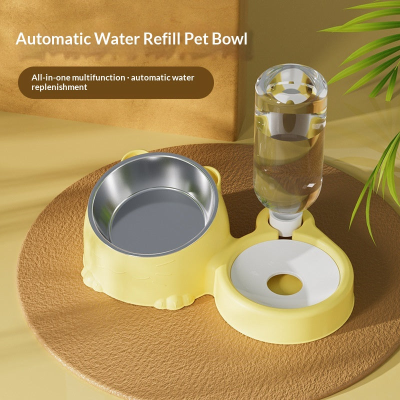 Pet Double Bowl Anti-Tip Cute Steel Food Bowl