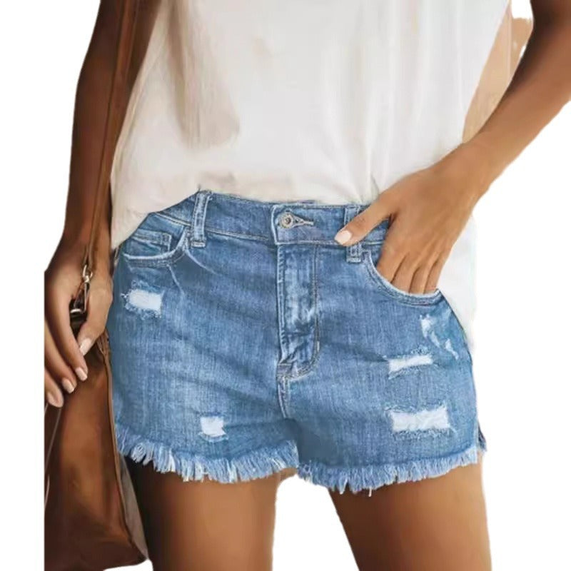 Short en Denim Fashionable Fringed