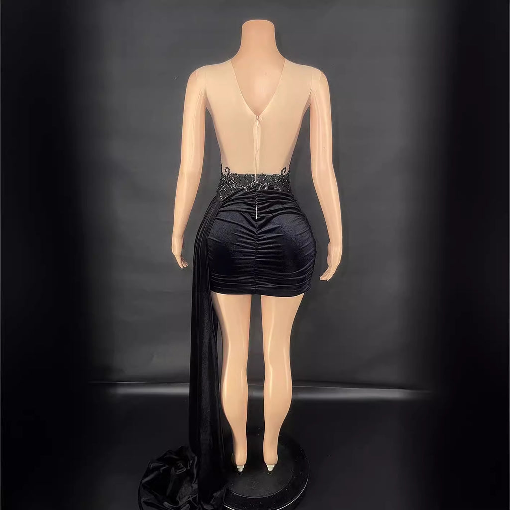Robe de soirée de luxe d'été Femme Singer Costume de scène Robe senior Jupe latérale Trailing