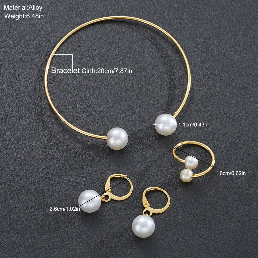 Boucles d'oreilles ouvertes Pearl Bracelet Bague Ensemble de bijoux