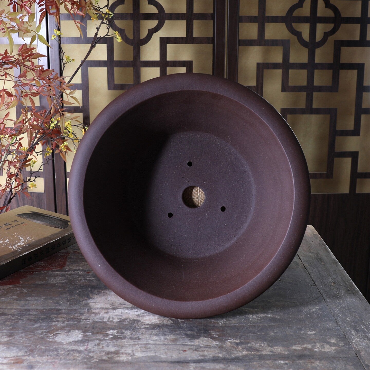 Double boucle de fil large bouche pot de fleurs en argile violet