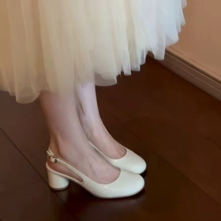 En stock Femmes French Retro Round Toe Low Cut One Sangle Sandales Casual Versatile Ba