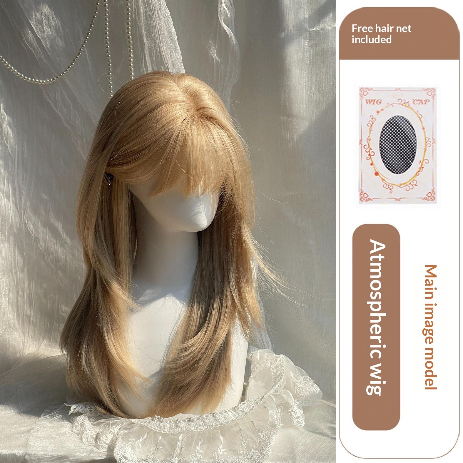Perruque à tête pleine haute féminine avec des bangs d'air Platinum Blonde