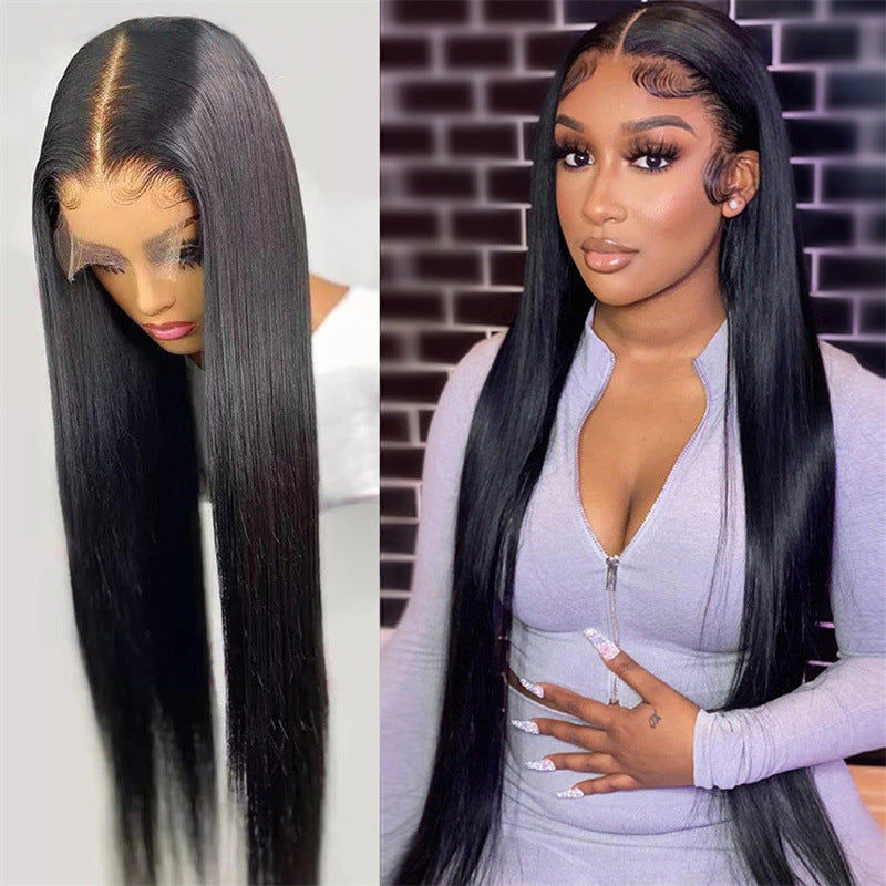 Noir Long droit cheveux chimique fibre bande tête