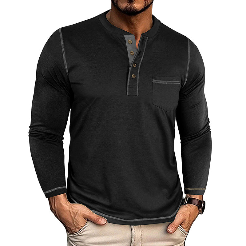 T-shirt homme col rond avec une poche Henley et manches longues
